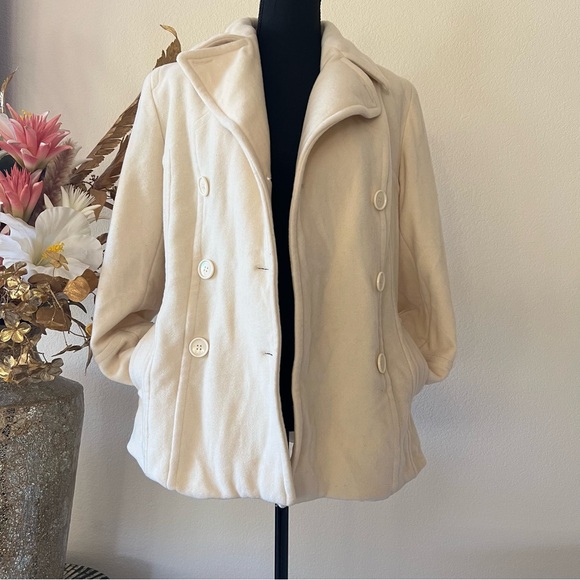 GALLERY Cream Colored Wool Button up Peacoat NWOT - Picture 2 of 11